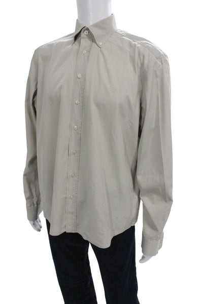 Burberry Brit Mens Collared Long Sleeve Solid Cotton Shirt Beige Size XL