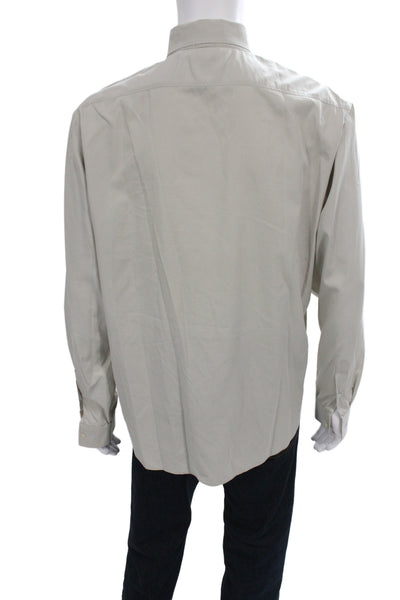 Burberry Brit Mens Collared Long Sleeve Solid Cotton Shirt Beige Size XL