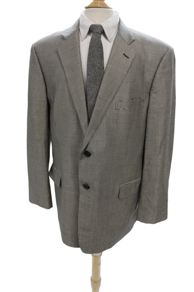 Loro Piana Mens Gray Check Wool Blazer Button Closure Size 46