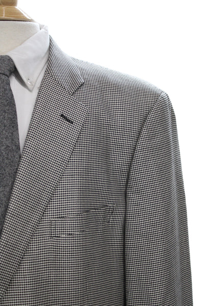 Loro Piana Mens Gray Check Wool Blazer Button Closure Size 46