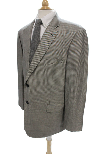 Loro Piana Mens Gray Check Wool Blazer Button Closure Size 46