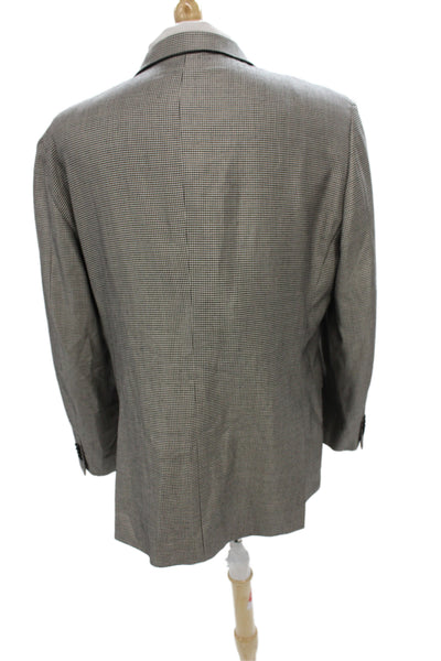Loro Piana Mens Gray Check Wool Blazer Button Closure Size 46