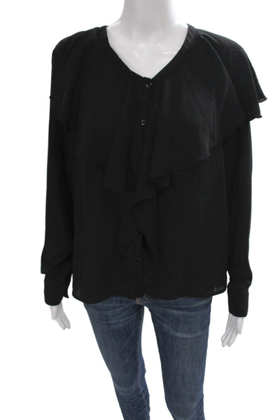 Catherine Catherine Malandrino Womens Shirt Black V Neck Long Sleeve Size M
