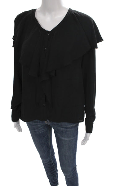 Catherine Catherine Malandrino Womens Shirt Black V Neck Long Sleeve Size M