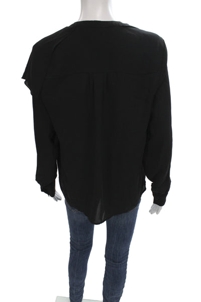 Catherine Catherine Malandrino Womens Shirt Black V Neck Long Sleeve Size M
