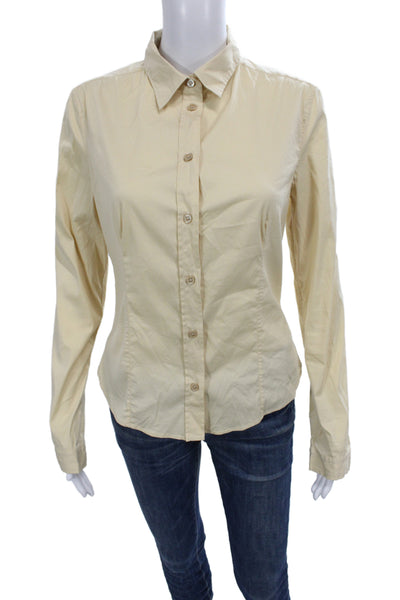 Prada Womens Collared Beige Cotton Button-Up Top Long Sleeve Basic Size 44