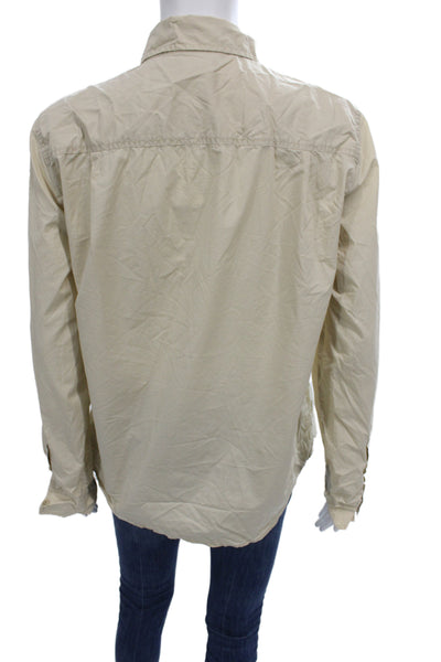 J Crew Women Beige Cotton Collared Button Down Shirt Long Sleeve Size L