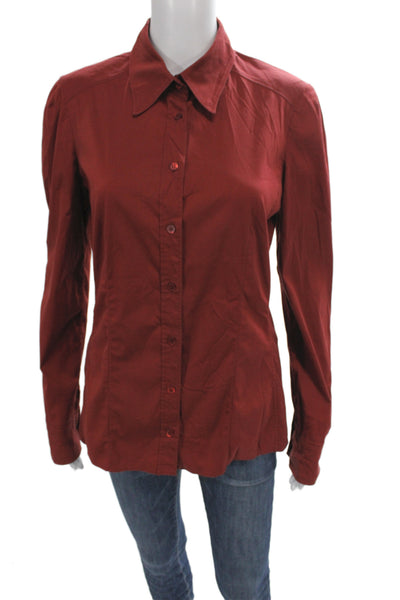 Gucci Womens Red Collared Button-Up Cotton Blend Long Sleeve Basic Size 44