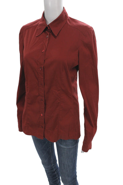 Gucci Womens Red Collared Button-Up Cotton Blend Long Sleeve Basic Size 44