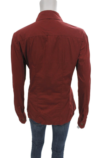 Gucci Womens Red Collared Button-Up Cotton Blend Long Sleeve Basic Size 44