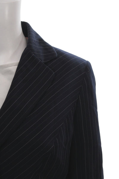 Nicole Miller Womens Striped Blazer A Line Skirt Suit Navy Blue Pink Size 6