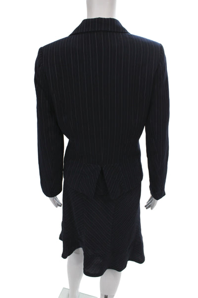 Nicole Miller Womens Striped Blazer A Line Skirt Suit Navy Blue Pink Size 6