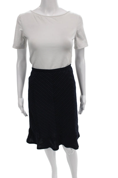 Nicole Miller Womens Striped Blazer A Line Skirt Suit Navy Blue Pink Size 6