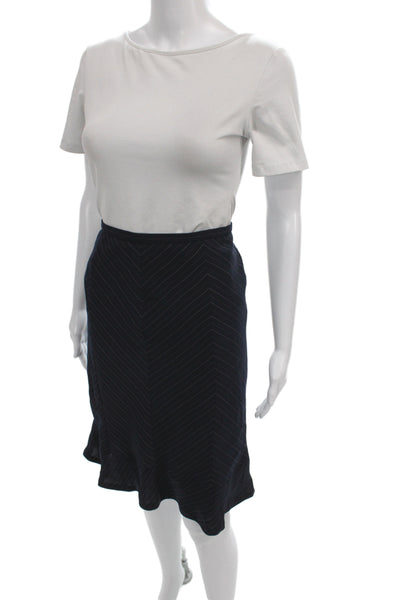 Nicole Miller Womens Striped Blazer A Line Skirt Suit Navy Blue Pink Size 6
