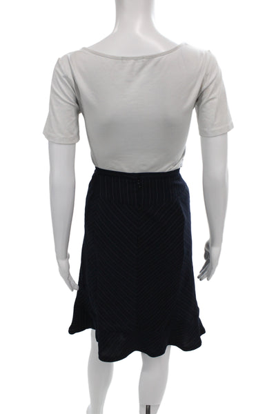 Nicole Miller Womens Striped Blazer A Line Skirt Suit Navy Blue Pink Size 6