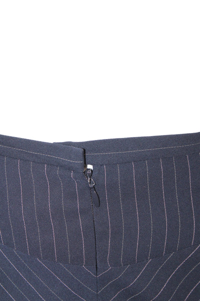 Nicole Miller Womens Striped Blazer A Line Skirt Suit Navy Blue Pink Size 6