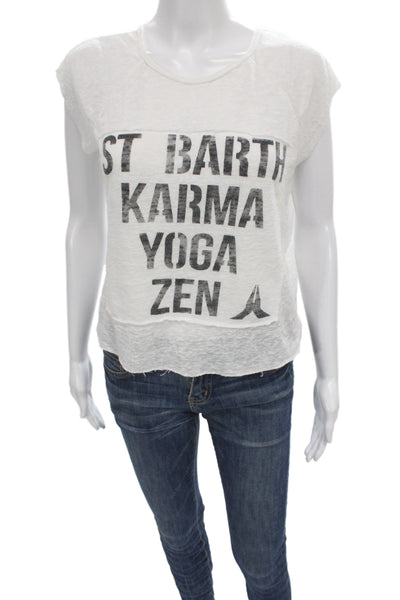 St.Barth Unisex Adults Basic Linen Graphic T-Shirt White Yoga Summer Size S