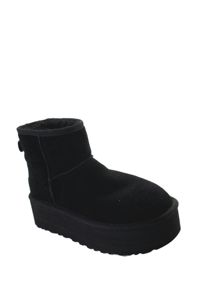 Ugg Womens Suede Shearling Platform Heels Ankle Boots Shoes Black Size 7