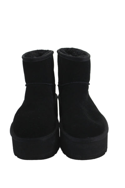 Ugg Womens Suede Shearling Platform Heels Ankle Boots Shoes Black Size 7