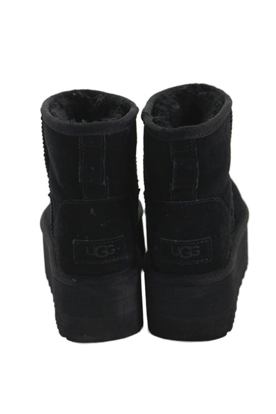 Ugg Womens Suede Shearling Platform Heels Ankle Boots Shoes Black Size 7