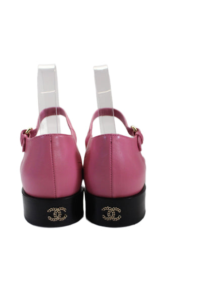 Chanel Womens Leather Cap Toe Low Heels D'Orsay Shoes Pink Black Size 7
