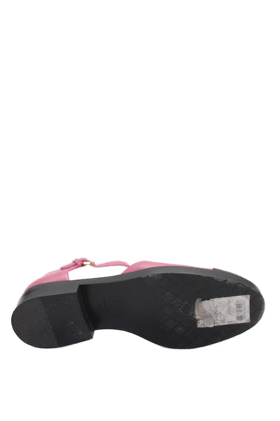 Chanel Womens Leather Cap Toe Low Heels D'Orsay Shoes Pink Black Size 7