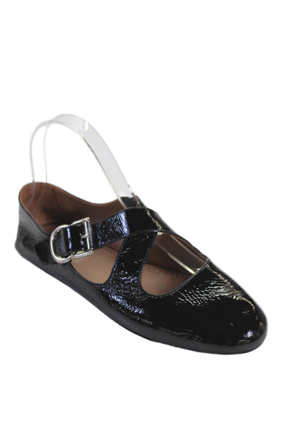Alaia Womens Shiny Leather Crisscross Mary Jane Flat Shoes Black Size 6.5