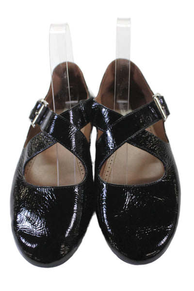 Alaia Womens Shiny Leather Crisscross Mary Jane Flat Shoes Black Size 6.5