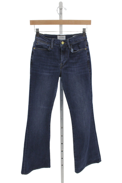 Frame Womens Flared Jeans Blue Mid Rise Button Cotton Size 25