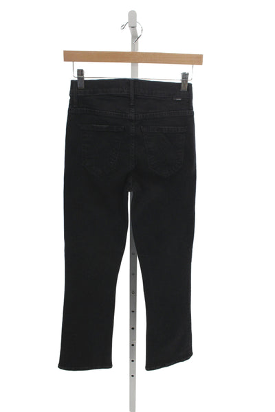 Mother Women Cropped Black Cotton Mid Rise Jeans Button Inseam 28 Size 24