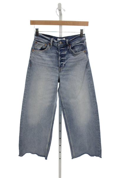 Redone Womens Cropped Jeans Blue Button Cotton Mid Rise Size 24
