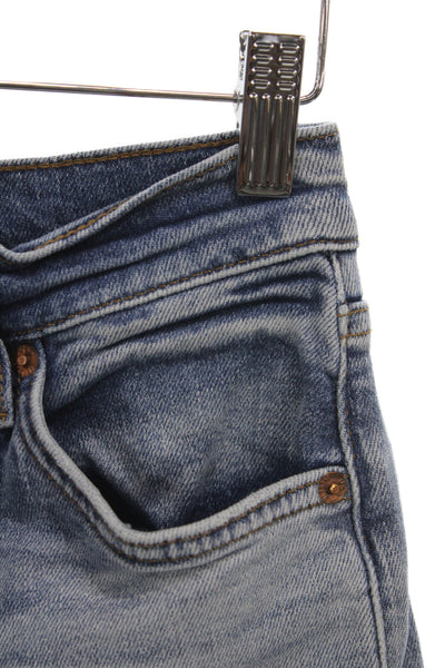 Redone Womens Cropped Jeans Blue Button Cotton Mid Rise Size 24