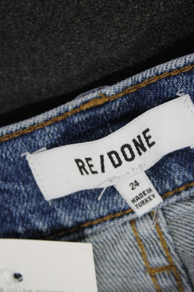 Redone Womens Cropped Jeans Blue Button Cotton Mid Rise Size 24