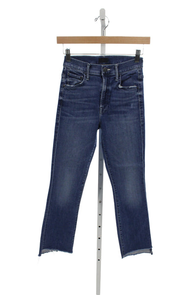 Mother Womens Cropped Jeans Blue Cotton Mid Rise Button Inseam 29 Size 24
