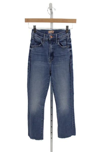 Mother Women Cropped Jeans Blue Mid Rise Cotton Button Size 24