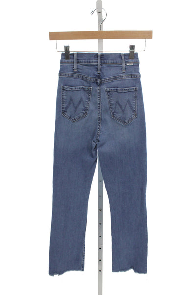 Mother Women Cropped Jeans Blue Mid Rise Cotton Button Size 24