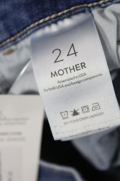 Mother Women Cropped Jeans Blue Mid Rise Cotton Button Size 24