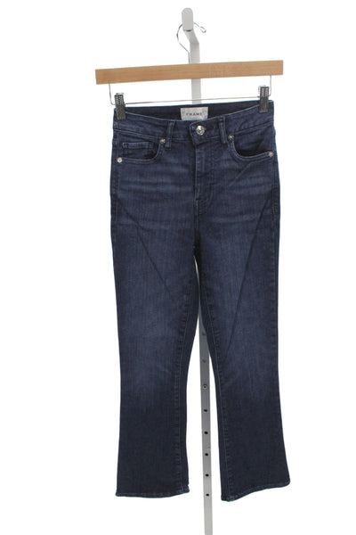 Frame Women Cropped Jeans Blue Mid Rise Button Cotton Size 24