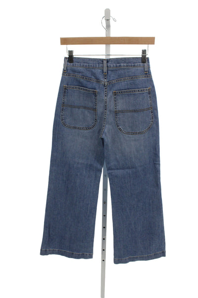 Ramy Brook Women Cropped Jeans Blue Mid Rise Button Cotton Inseam 28 Size 25