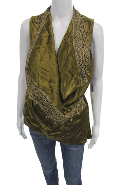 Mint Women Bohemian Sleeveless V-Neck Shirt Green Viscose Size XS