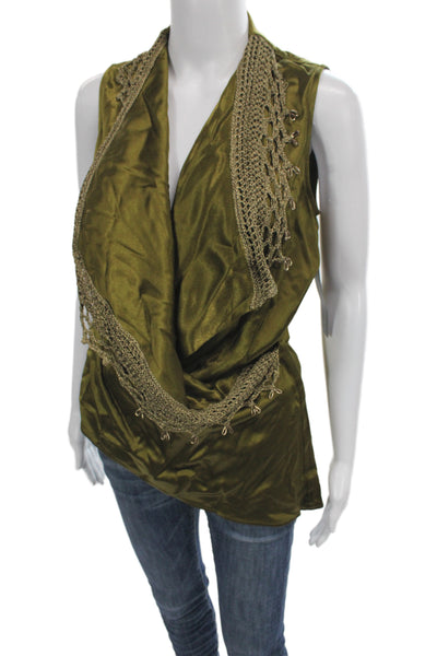 Mint Women Bohemian Sleeveless V-Neck Shirt Green Viscose Size XS