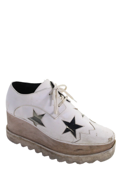 Stella McCartney Womens Leather Platform High Wedge Heels White Size 6.5