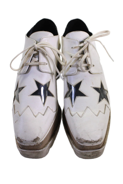 Stella McCartney Womens Leather Platform High Wedge Heels White Size 6.5