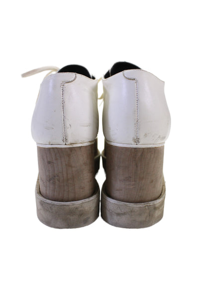 Stella McCartney Womens Leather Platform High Wedge Heels White Size 6.5