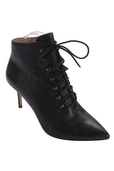 Pour la Victoire Womens Leather Pointed Toe Lace Up Ankle Boots Black Size 7
