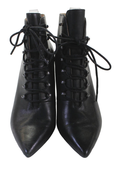 Pour la Victoire Womens Leather Pointed Toe Lace Up Ankle Boots Black Size 7