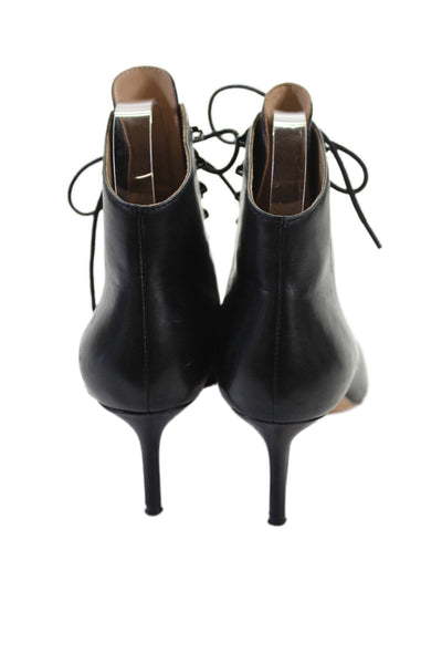 Pour la Victoire Womens Leather Pointed Toe Lace Up Ankle Boots Black Size 7