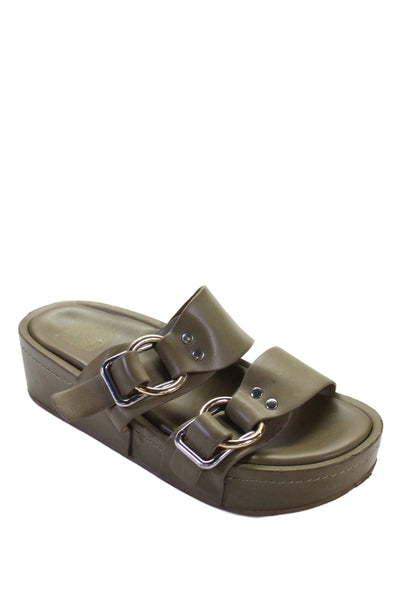 Dolce Vita Womens Leather Slide On Platform Sandal Moss Green Size 7.5
