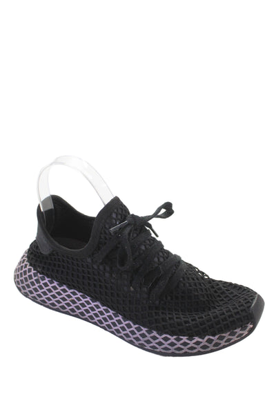 Adidas Womens Net Lace Up Low Top Sneakers Black Pink Size 7