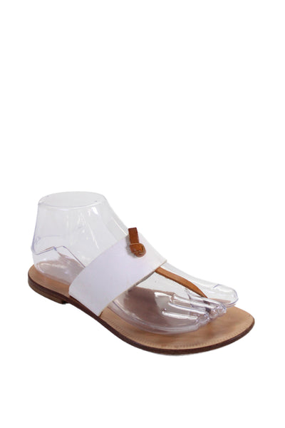 Joie Women Leather Thong Flip Flop Sandals White Brown Size 7